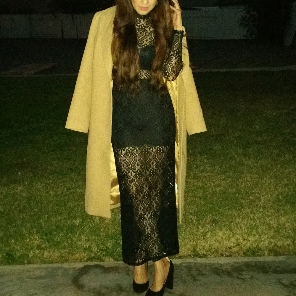 Maxi long lace black dress